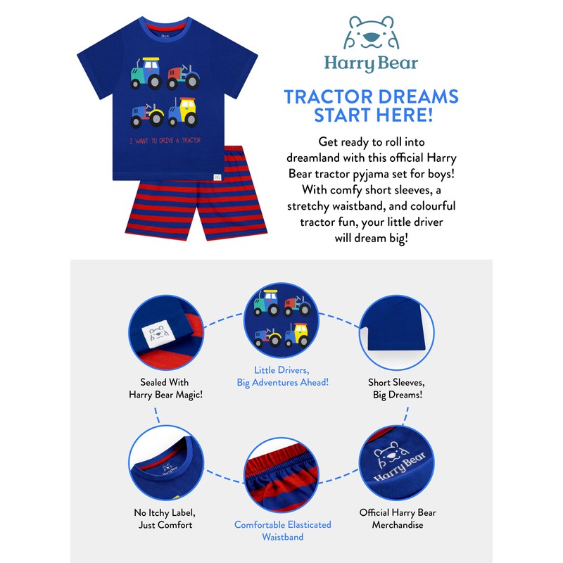 Harry Bear Boys' Tractor Pyjamas Short, blue