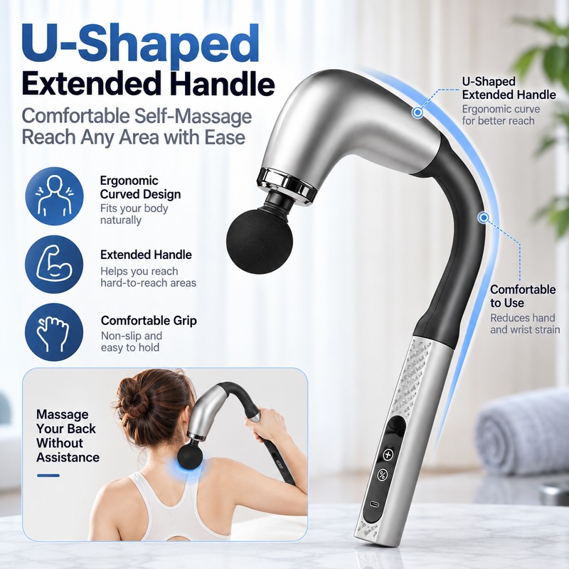 U-Shaped Massage Gun for Back & Body – Extended Handle