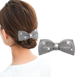 Fdesigner Crystal Bows Hair Clip Silver Rhinestones Bowknot Hair Pins Wedding Bride Party Hair Barrette for Women (Silver)