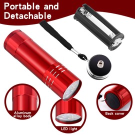 Riakrum 12 Pieces Blacklight Flashlights LED UV Handheld Mini Black Light Flashlight Small Portable UV Light Detector UV Flashlight 395nm 9 LED Light, Not Included Battery (Red)