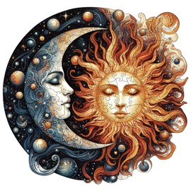 Wooden Puzzles for Adults, Sun and Moon Wooden Jigsaw Puzzles 200 Pieces, Irregular Animal Shaped Unique Wooden Puzzle, Creative Ghristmas Gift for Teenagers and Adults