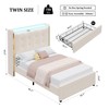 HITHOS Upholstered Twin Led Bed Frame with Charging Station and