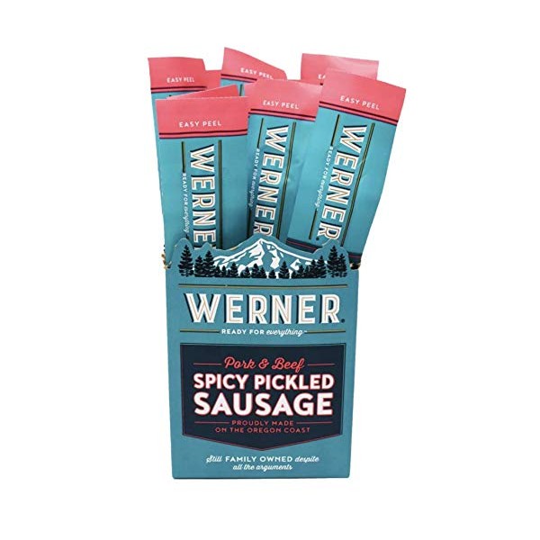 Werner Spicy Pickled Sausage Pack of 12 – Pork & Beef Sausages 1.7 Ounce Individually Wrapped Meat Snacks