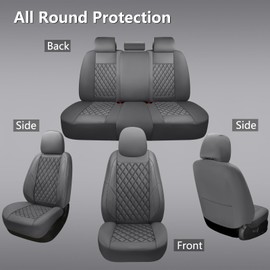 GEEYONTEK Premium Leather Car Seat Covers Full Set,Universal Fit for Cars,Trucks&SUVs,Waterproof Car Seat Cushion,Full Coverage Car Seat Protector with 5 Seats,Grey