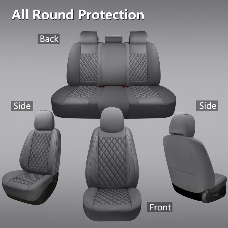 GEEYONTEK Premium Leather Car Seat Covers Full Set,Universal Fit for