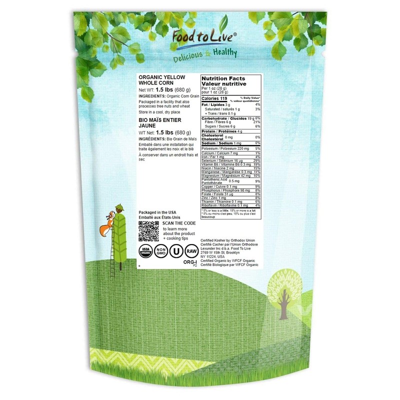 Food to Live Organic Yellow Whole Corn, 1.5 Pounds -