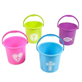Fun Express 7" Brightly Colored Religious Imagery Plastic Buckets - 4 Pc.
