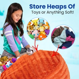 Cheer Collection Stuffed Animal Storage Bean Bag, Kids Toy Storage Organizer and Bean Bag Chair with Handle, Oversized Faux Fur Zippered Bag for Organizing Stuffed Animals, Machine Washable - Rust