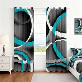 Castle Fairy Gray Black Blue Swirls Blackout Curtains for Bedroom 42Wx84L,Retro Circle Geometric Windows Drapes Block Light,Modern Abstract Art Grommet Window Treatment Room Decoration,2 Panels