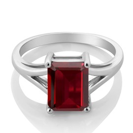 Gem Stone King 925 Sterling Silver Red Garnet Solitaire Engagement Ring For Women (2.61 Cttw, Emerald Cut 9X7MM, Gemstone January Birthstone, Size 6)