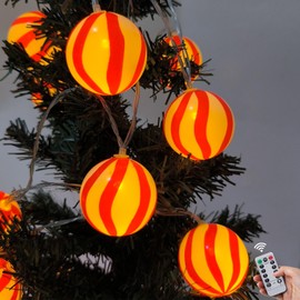 Battery Operated Christmas Lights Outdoor 10Ft 20 LED Candy Globe String Lights with 8 Modes & Timer, Red and White Christmas Ball Ornament Light for Outside Indoor Xmas Tree Bedroom Patio Office Home