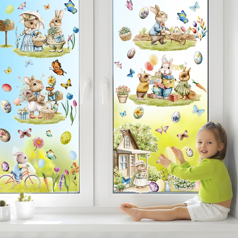 BOOMTOP 9 Sheets Easter Window Stickers, Bunny Ester Window Clings