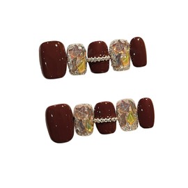 BIBII Nails Handmade Nail Tip, Red Nail Tip, Korean, Popular Mine-based Nail Tip, Short, Large Size, 10 Pieces, 100% Handmade Nails Press on Nails, Pink, 3D Nails, Luxurious, Fantasy, Glitter, Spring