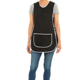 ER Direct Womens Home Work Kitchen Catering Cleaning Bar Plus Size Plain Coloured Large Pocket Side Fastening Tabard Apron (Black/White, M)