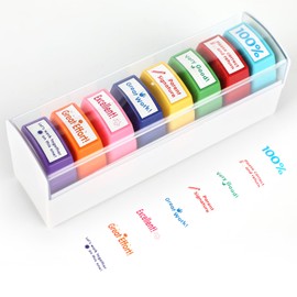 Teacher Stamps for Classroom Grading,8PCS Teachers Self-Inking Stamps for Teachers with Different Messages,Encouraging Signature Stamp for Homeschool & Teacher Supplies Comes with Bonus Storage Tray