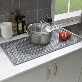 Brovy Silicone Sink Mats,30.6''x 14.7'' Kitchen Sink Protector, Heat Resistant Non-Slip Foldable Large Kitchen Sinks Mat for Bottom of Farmhouse Porcelain Stainless Steel Sinks with Rear Drain (Grey)