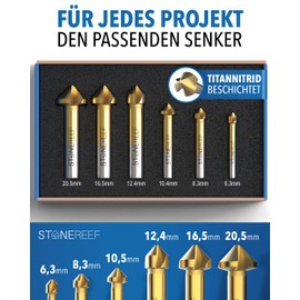 STONE REEF Countersink Set Professional Made of HSS Steel [6 Pieces Including Storage Box] - Countersink Metal Countersink Metal Countersink Set, Countersink Metal Countersink Wood, Countersink Wood