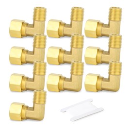 GORAGUCHI 10PCS Brass 1/4" Tube OD x 1/4" NPT Male Connector, 90 Degree Elbow Compression Tube Pipe Fitting Connector for Air/Fuel/Water/Gas/Oil