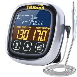 Termómetro digital multifuncional para cocinar, termómetro de alimentos+alarma de termómetro+temporizador de cocina, pantalla a color grande, lectura 