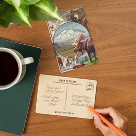 Alaska, Wildlife Montage Scenes (4x6 Birch Wood Postcards, 2-Pack Stationary, Rustic Home Wall Decor)