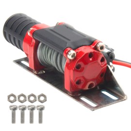 Vgoohobby RC Crawler Winch w/Steel Wire Compatible with Traxxas TRX4 Axial SCX10 90046 RC4WD D90 Redcat Gen8 1/10 RC Crawler Car Option Part (Red)
