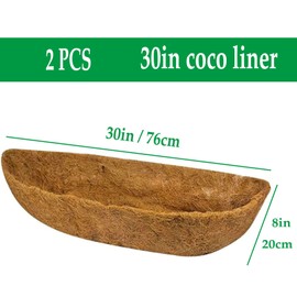 VLYHGO Coco Liner 30 Inch Wall Trough Window Box Liner for Wall Mounted Planters - Flower Basket, 100% Natural Coconut Fiber (2 PCS)