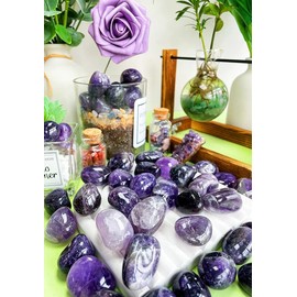 DUQGUHO Amethyst Healing Crystals Stones Set Natural Bulk Crystals Tumbled Polished Irregular Crystal Stones Bulk Rocks 0.45 lbs