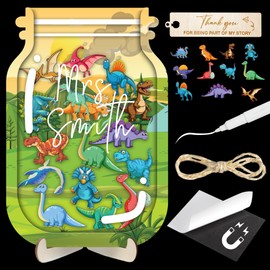 9" DIY Name 35 Tokens School Magnetic Reward Jar with Bookmark Gifts for Classroom Teacher Kids Potty Training Chore Chart Toddler Good Behavior Management Tools Back to School RWJ-03-DINO-M