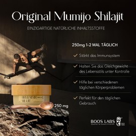 Original Mumijo Shilajit I Paste I 250 mg in one dose I 1 dose = 1 x teaspoon in the pack I 50 g in a pack I 100% pure composition without additives - BOOS LABS