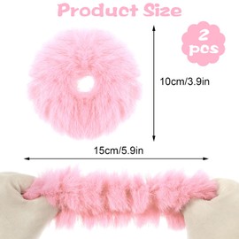 PEOVLVN 2 Pcs Pink Scrunchies, Pom Pom Hair Ties Faux Rabbit Fur Fuzzy Scrunchies Fluffy Ponytail Holders Hair Accessories for Girls Women (pink)