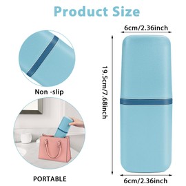 COMNICO Travel Toothbrush Cup Case Portable PP Seal Tooth Brush Holders Cover Multi-Function Toothpaste Storage Container Cup for Home School Camping Business Trip Bathroom (Blue)