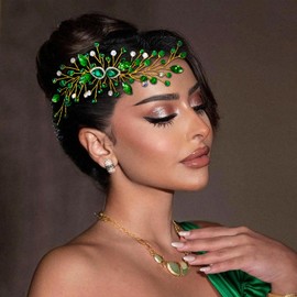 Eiaork Crystal Bride Wedding Hair Comb Pearl Bridal Hair Clip Rhinestone Party Prom Hair Piece for Women and Girls (Green-847)