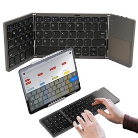 Mastery Brand Teclado Inalámbrico Plegable Con Touchpad, Ergonómico, Recargable Y Multidispositivo, Teclado Y Mouse Bluetooth Compatible Con IOS, Android Y Windows, Portatil, Silencioso, Ultra Delgado