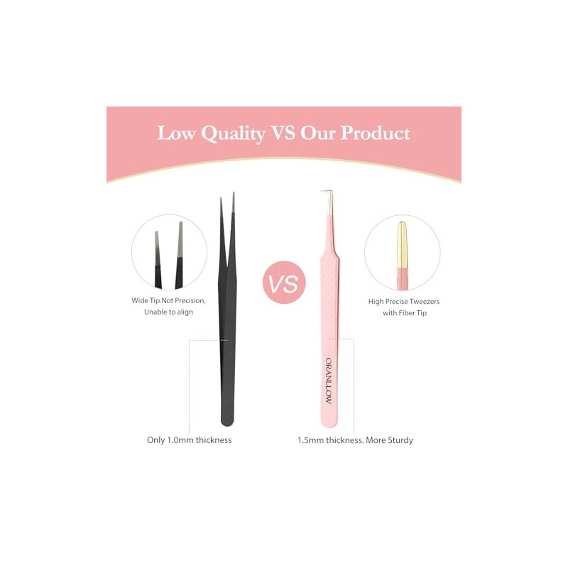 3 Pcs Precision Fiber Tip Lash Tweezers Set for Eyelash