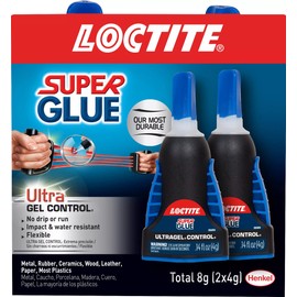 Loctite Super Glue Ultra Gel Control, Clear, 0.14 fl oz Bottle, 2 Pack - Superglue for Plastic, Wood, Metal, Crafts & Repair, Cyanoacrylate Adhesive Instant Glue, Quick Dry