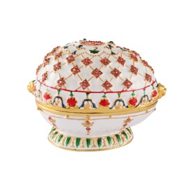 QIFU Hand Painted White Easter Egg Figurine Trinket Box Hinged, Unique Gift for Family