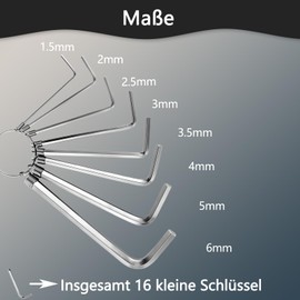 ClcIosis 16 Piece Allen Key Set, Allen Key Set with Ring Closure, Multifunctional Tool, for DIY Mechanics, Furniture Assembly and Bicycle Repair