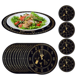 New Year Placemats Set Paper Placemats New Year Black Gold Clock Pattern Disposable Dining Table Place Mats Christmas Winter Kitchen Decor Home Decorations(30 Pack)