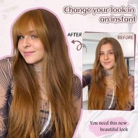 Fanguilar Clip in Bangs, Bangs Hair Clip Real Human Hair Wispy Bangs, Light Brown Air Bangs Fringe with Temples Hairpieces for Women, Curved Clips on Bangs for Daily Wear