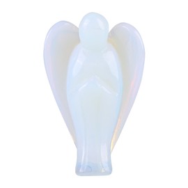 Crystal Energy Chakra Reiki Healing Guardian Angel Shape Mini Figurine Statue Ornament Healing Stone Angel Wings Gift for Desk Home Decoration(Opal)