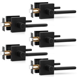 RAZCC Privacy Door Levers, 5 Pack Black Door Handles Heavy Duty Bed and Bath Door Knobs Interior Keyless Door Locksets, Reversible for Left & Right Handed Doors