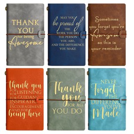 Kosiz 6 Pack Thank You Gifts Leather Journals Bulk Inspirational Notebooks Pocket Notepads Appreciation Gifts for Women Men Coworker Employee Teacher Nurse Volunteer Students Doctors (Fresh Color)
