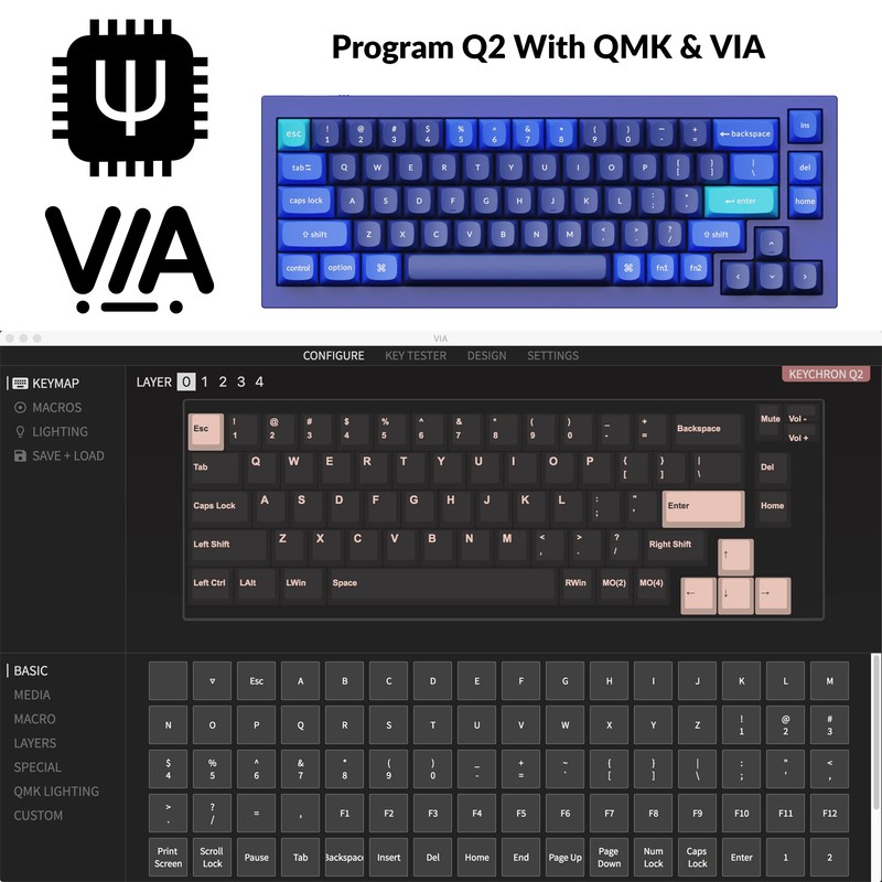 Keychron Q2 Wired Custom Mechanical Keyboard, QMK/VIA Programmable Macro, Full