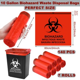Geiserailie 140 Pcs Drawstring Biohazard Waste Bags 10 Gallon 24" Red Biohazard Bags No Leak 2 Mil Thickened Trash Can Liner for Hospital Infectious Waste Disposal