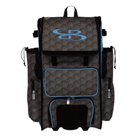Boombah Rolling Superpack 2.0 3DHC Baseball/Softball Gear Bag - 23-1/2" x 13-1/2" x 9-1/2" - Dark Charcoal/Columbia - Telescopic Handle - Holds 4 Bats - Wheeled Version