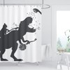 BIYSUC Cat Dinosaur Shower Curtain Funny Cat Help Dino Bathe
