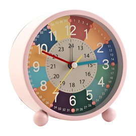 Charmoon Alarm Clock for Children, Educational Clock, Analog, Stand-On, Learning, Small, Easy to View, Loud Volume, Light Included, Durable (Pink)