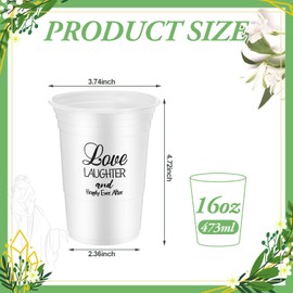 Disposable Wedding Plastic Cups Bulk Love Laughter and Happily Ever After Cups Reception Drinking Cups 16 oz for Bridal Shower Birthday Anniversary Fall Wedding Reception Party Supplies (100 Pcs)