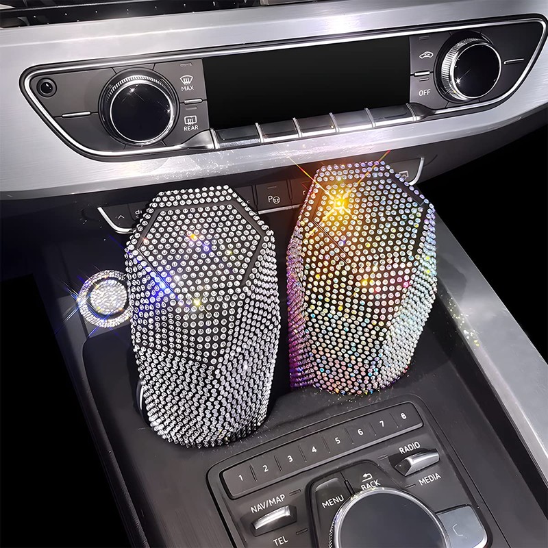 JNNJ Bling Rhinestone Leak-Proof Portable Rubbish Bin for Cars Portable