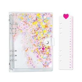 Chris.W A5 6-Ring Binder Planner Cover PVC Notebook Cover Glitter Loose Leaf Binder Round Ring Protector with Snap Button Closure(Refills Paper Not Included)